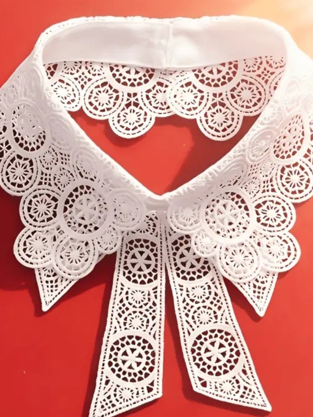 White Lace Detachable Collar with Ribbon Ties